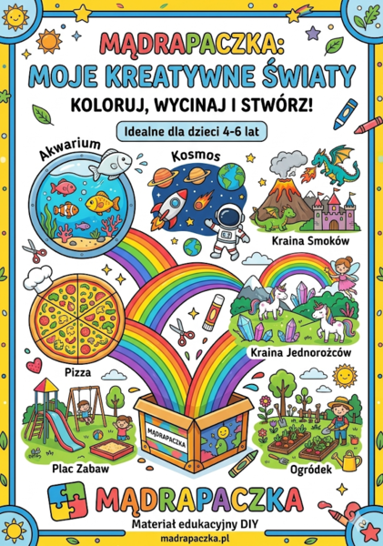 Moje Kreatywne Światy – Wielki Zestaw Wycinanek i Kolorowanek DIY (7 Tematów)