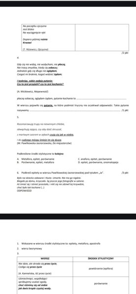 Poezja i środki stylistyczne - sprawdzian