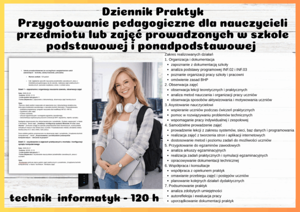 Dziennik Praktyk Przygotowanie Pedagogiczne Technik Informatyk 120 h