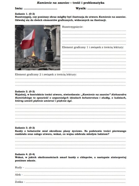 Sprawdzian z "Kamieni na szaniec"