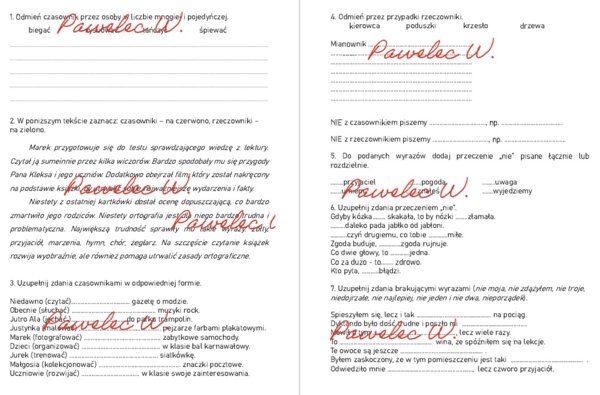 CZASOWNIK - sprawdzian, karta pracy, kl. 5, 6