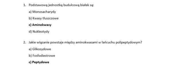Test- Chemizm życia. Składniki organiczne- białka
