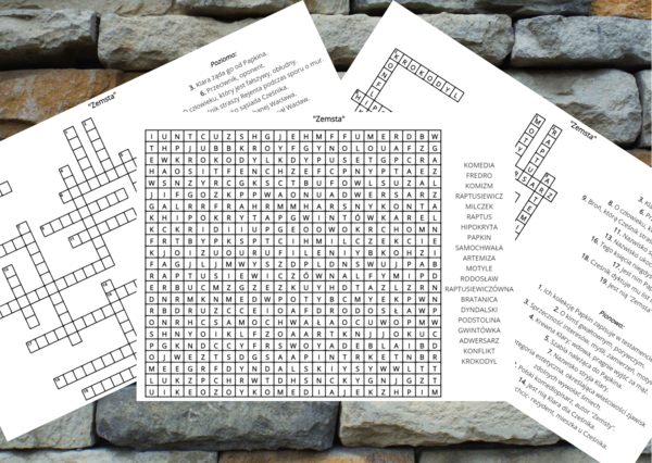 "ZEMSTA" – krzyżówka, wykreślanka – lektury obowiązkowe kl.7-8