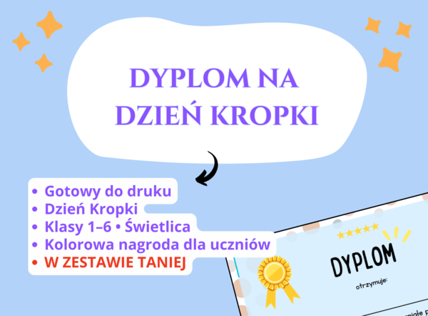 Dyplom „Jestem kreatywny!” 🔴✨ – Dzień Kropki, klasy 1–6, świetlica, godzina wychowawcza