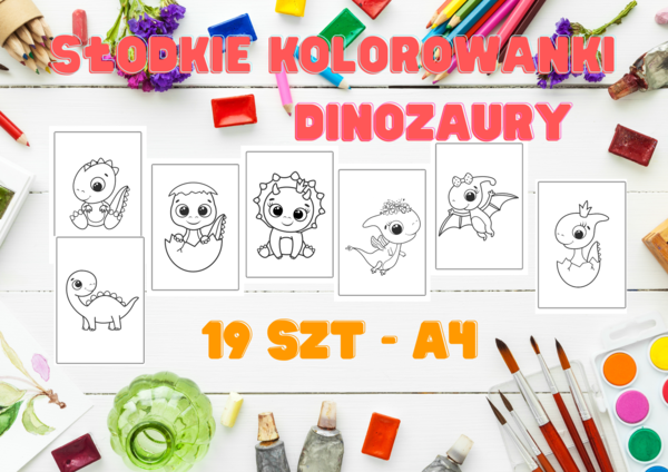 Słodkie kolorowanki - Dinozaury - pomysły na prace plastyczne