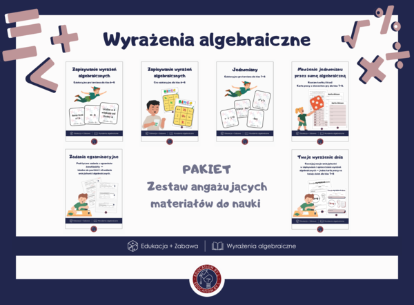 Zestaw do nauki wyrażeń algebraicznych | Gotowe gry edukacyjne i karty pracy | Skuteczna powtórka do egzaminu ósmoklasisty