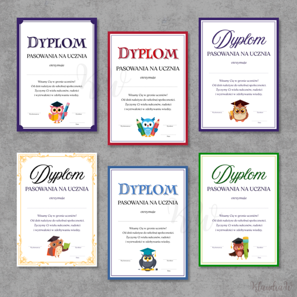 Dyplomy Pasowania na Ucznia - zestaw