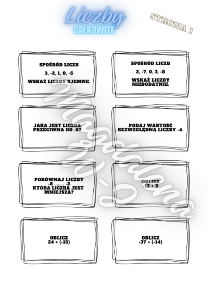 Liczby całkowite_Praca w grupie_Klasa 6