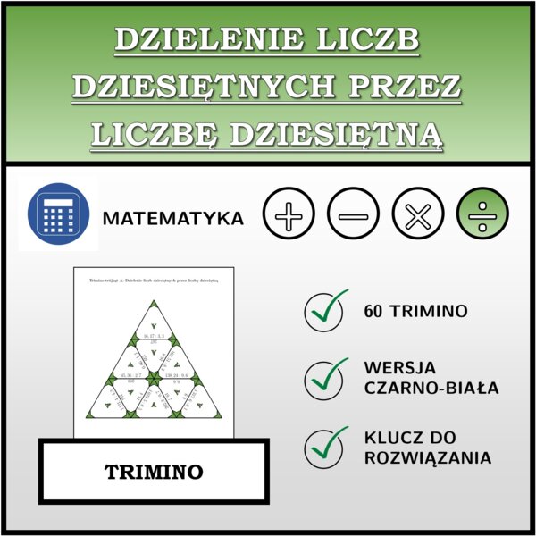 Trimino - Dzielenie liczb dziesiętnych przez liczbę dziesiętną | matematyka