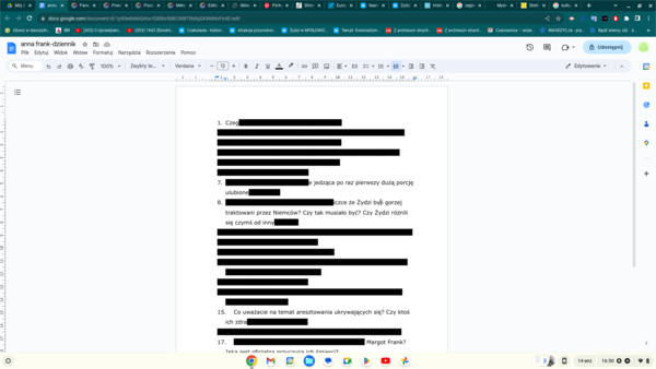 Pytania do dziennika Anny Frank