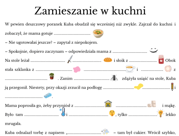 Zamieszanie w kuchni - dyktando obrazkowe