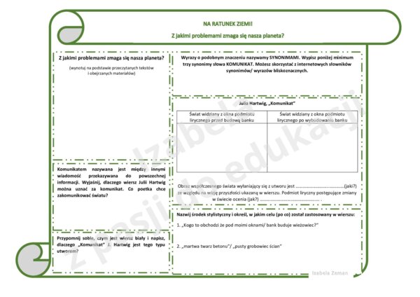 J. Hartwig, "Komunikat" - karta do analizy i interpretacji utworu