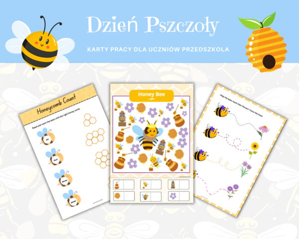 Dzień Pszczoły – Karty Pracy i Zabawy Edukacyjne dla Przedszkolaka | Wersja Polska i Angielska | Bee Day Worksheets and Activities for Preschoolerss –