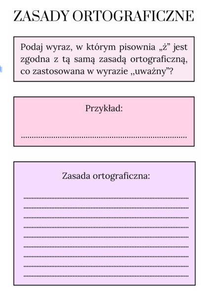Zasady ortograficzne: zadania na wzór egzaminacyjnych (ó, u, rz, ż)