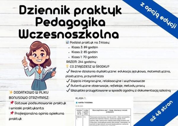 Dziennik praktyk pedagogicznych – Pedagogika wczesnoszkolna 1–3 klasa 240 godziny