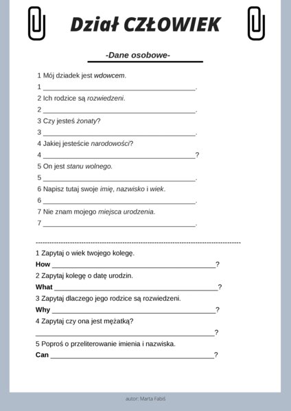 Materiały ćwiczeniowe: Dział Człowiek