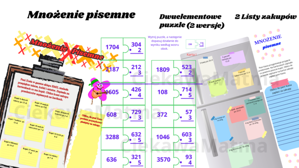 Mnożenie pisemne przez liczby jednocyfrowe - karty pracy