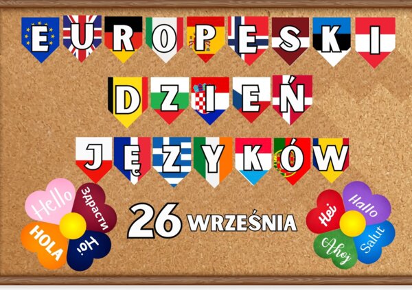 Europejski Dzień Języków 26 września - girlanda, gazetka, dekoracja do druku PDF, szablon canva
