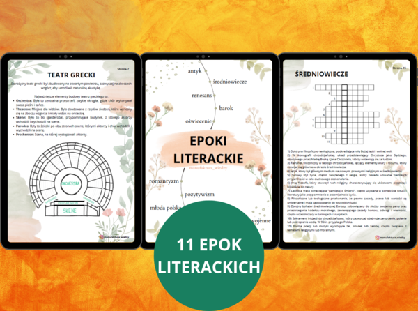 Notatki "Epoki literackie" - matura, język polski - pdf - antyk, średniowiecze, renesans, barok, oświecenie, romantyzm, pozytywizm, młoda polska, dwudziestolecie międzywojenne, wojna i okupacja, współczesność