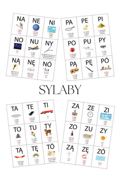 Sylaby - plansze do nauki czytania metodą sylabową