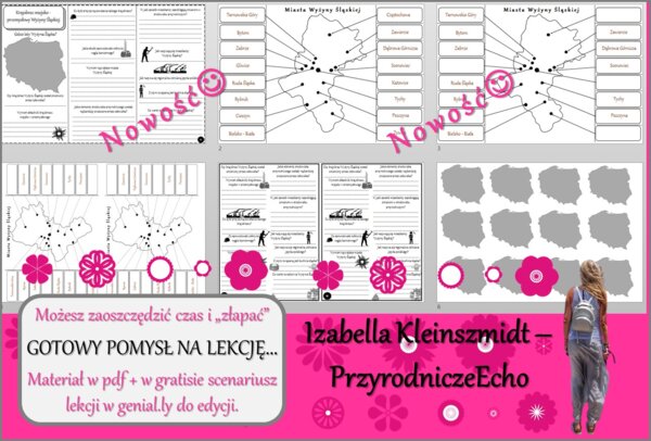 Karta pracy/stacje zadaniowe/notatki/ materiał do lekcji do tematu „Krajobraz miejsko – przemysłowy Wyżyny Śląskiej” w pdf. W gratisie niekomercyjny scenariusz lekcji/pomysł na lekcję w programie genial.ly do edycji. Geografia 5. Dział „Krajobrazy Polski