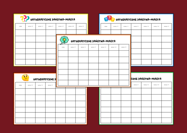 Gra "Państwa - Miasta" - ortografia - 5 wersji