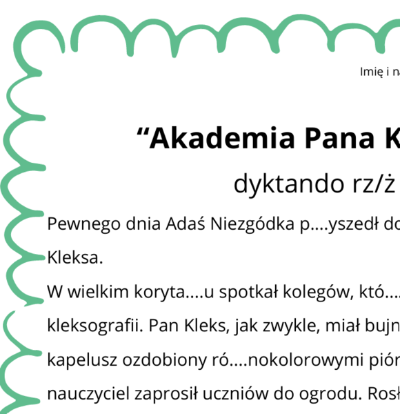 Akademia Pana Kleksa - dyktanda, wykreślanki, chmura wyrazowa