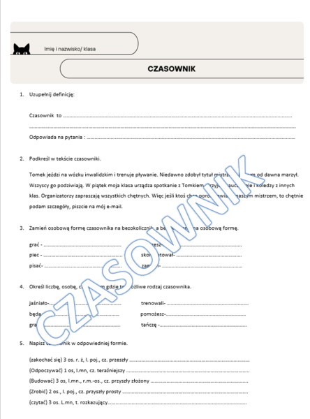 Czasownik kartkówka klasa 4/5