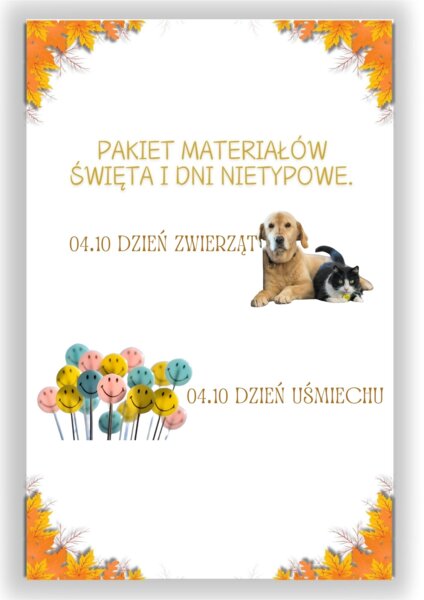 PAKIET MATERIAŁÓW NA PAŹDZIERNIK WEDŁUG KALENDARZA ŚWIĄT I DNI NIETYPOWYCH.