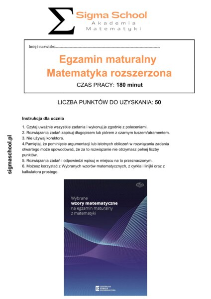 Próbny Arkusz  Matura Rozszerzona – Matematyka 2026 – Zgodny z CKE (+ Odpowiedzi)