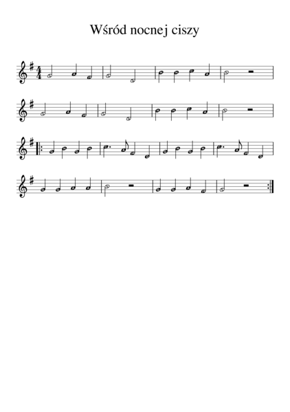 Kolęda Wśród nocnej ciszy. Duże nuty z literowymi nazwami dźwięków.