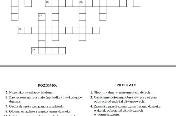 Drgania i fale - krzyżówka podsumowująca wiadomości.