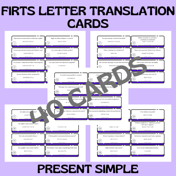 FIRST LETTER TRANSLATION CARDS / PRESENT SIMPLE