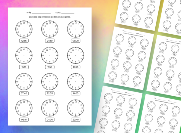 Nauka zegara dla dzieci - 168 zadań
