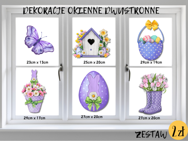 DEKORACJE dwustronne – WIOSNA, WIELKANOC zestaw fioletowy