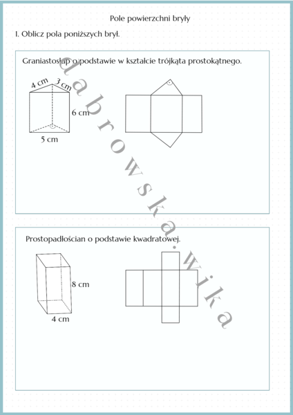 Pole powierzchni bryły - karta pracy