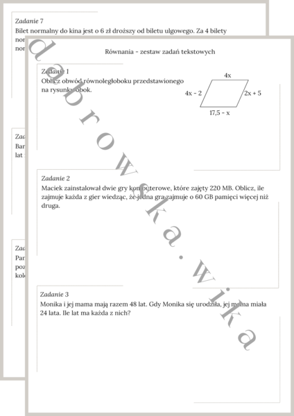Równania - zestaw zadań tekstowych