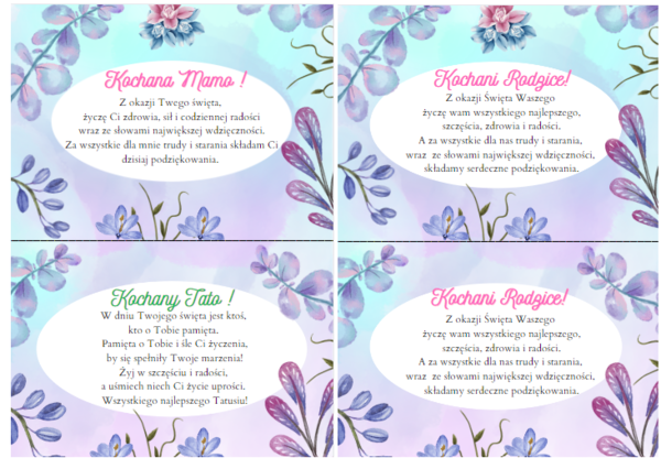 Wklejka z życzeniami do laurki z okazji dnia Mamy i Taty