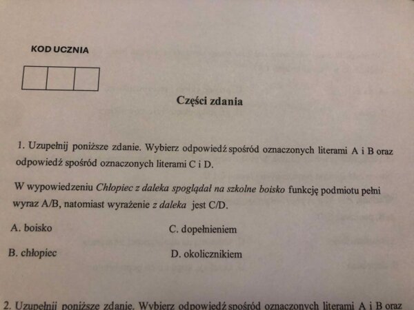 Części zdania - zadania typu egzaminacyjnego