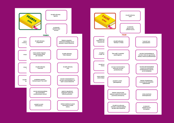 EPIKA - prawda/fałsz - 46 fiszek- rodzaje literackie - powtórka
