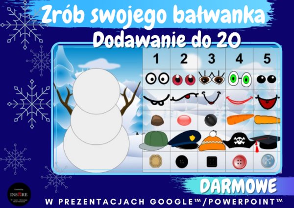 DARMOWE - Zrób swojego bałwanka. Dodawanie do 20.