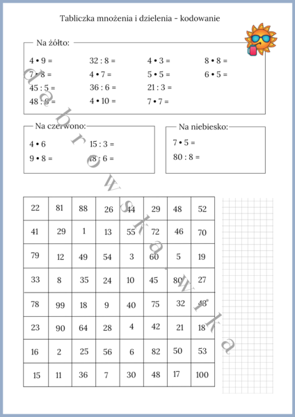 Tabliczka mnożenia i dzielenia - kodowanie