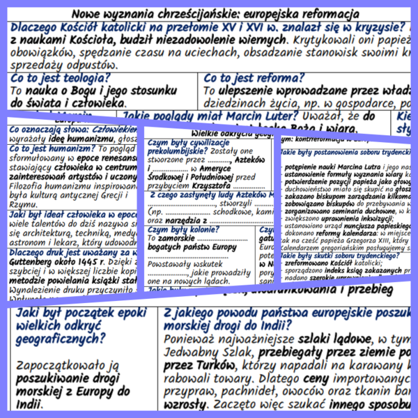 Wielkie odkrycia geograficzne. Renesans, reformacja i kontrreformacja w Europie XV i XVI w. – komplet notatek i kart pracy