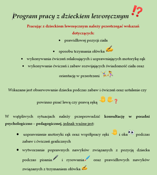 Program pracy z dzieckiem leworęcznym