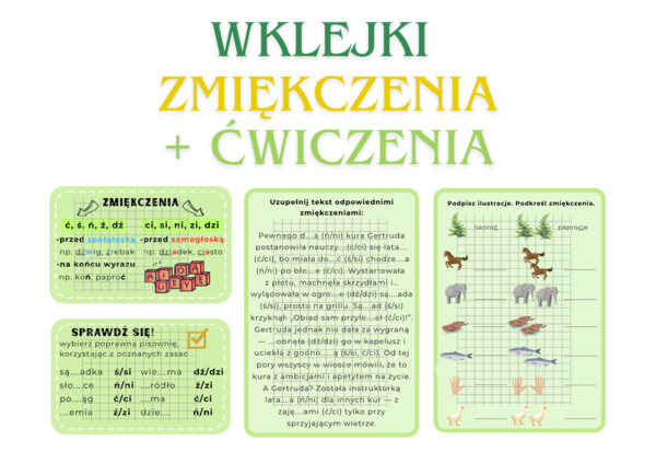 Wklejki - zmiękczenia + ćwiczenia
