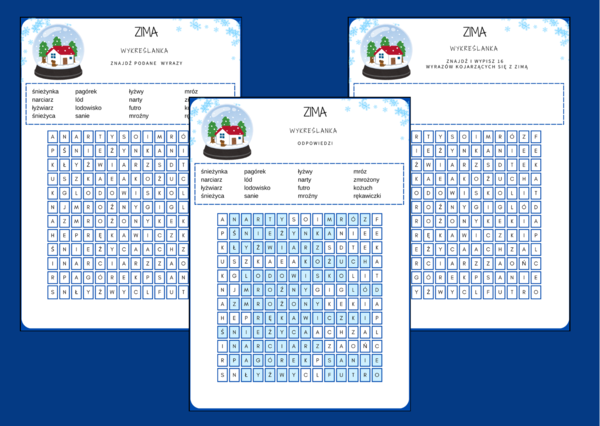 ZIMA – wykreślanka – biblioteka – świetlica - ORTOGRAFIA