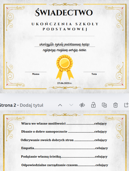 Świadectwo ukończenia szkoły podstawowej od rodziców-docenianie. Mrs_Physics. Fizunia.