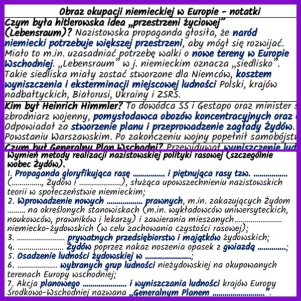 Obraz okupacji niemieckiej w Europie – notatki i karta pracy