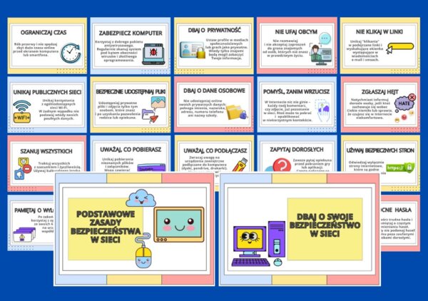 Podstawowe zasady bezpieczeństwa w sieci - gazetka do pracowni komputerowej, prezentacja