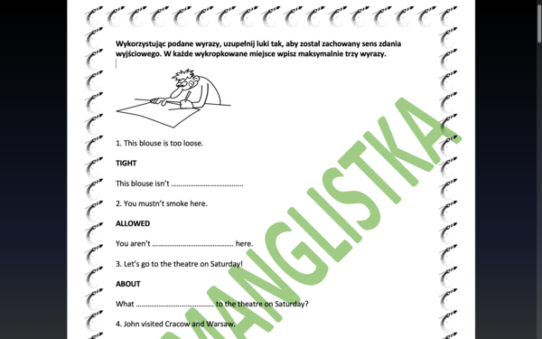 Transformacje ze słowem kluczem - egzamin ósmoklasisty+ ODPOWIEDZI